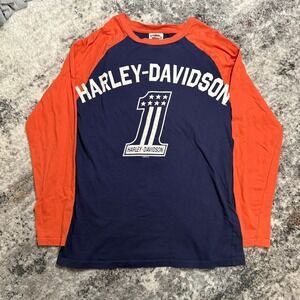 Harley Davidson Military Sales NSA Bahrain‎ Raglan Shirt Navy Orange Mens Small